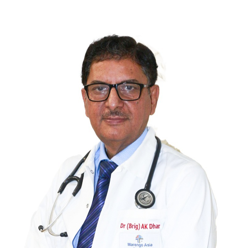 Dr. (Brig.) A. K. Dhar in his clinic coat